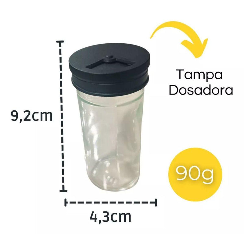 Porta Condimentos Temperos Giratorio Preto Redondo Com 9 Potes De Tempero Vidro Tampa Dosadora - Presente Park