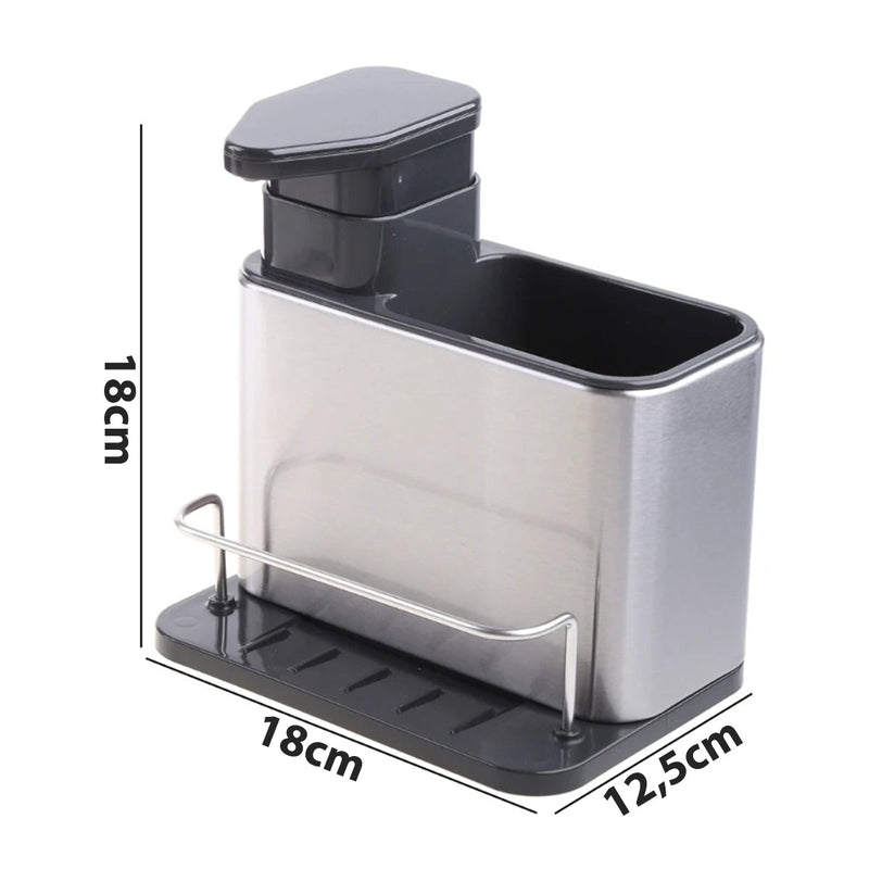 Porta Detergente Com Dispenser Para Sabão Líquido Suporte De Esponja Bucha Inox Organização Cozinha Pia Organizador Utensílios Escoamento Água Escorredor Balcão Limpeza Escorre Louça - Presente Park