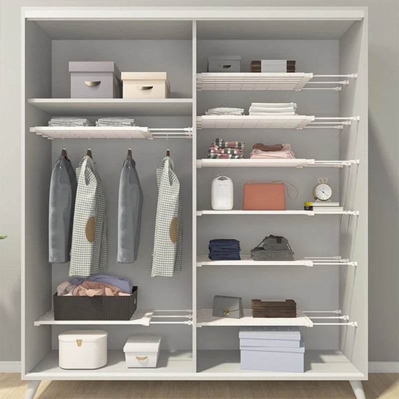 Prateleira Organizadora Divisória Escalonável Inteligente Extensível Ajustável 48 a 80cm Branca Portátil - Organizador Retrátil Ideal para Armário Cozinha Guarda-Roupa - Aço Carbono - 24cm de Largura