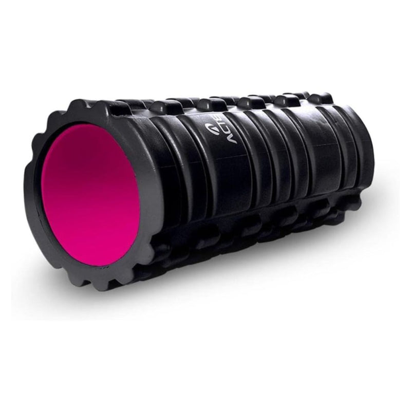 Rolo de Liberação Miofascial Foam Roller Com Ranhuras Preto e Rosa - Rolinho Ideal Para Massagem, Fisioterapia, Yoga, Pilates, Ginástica, Alongamento, Exercícios em Casa, Lombar, Academia