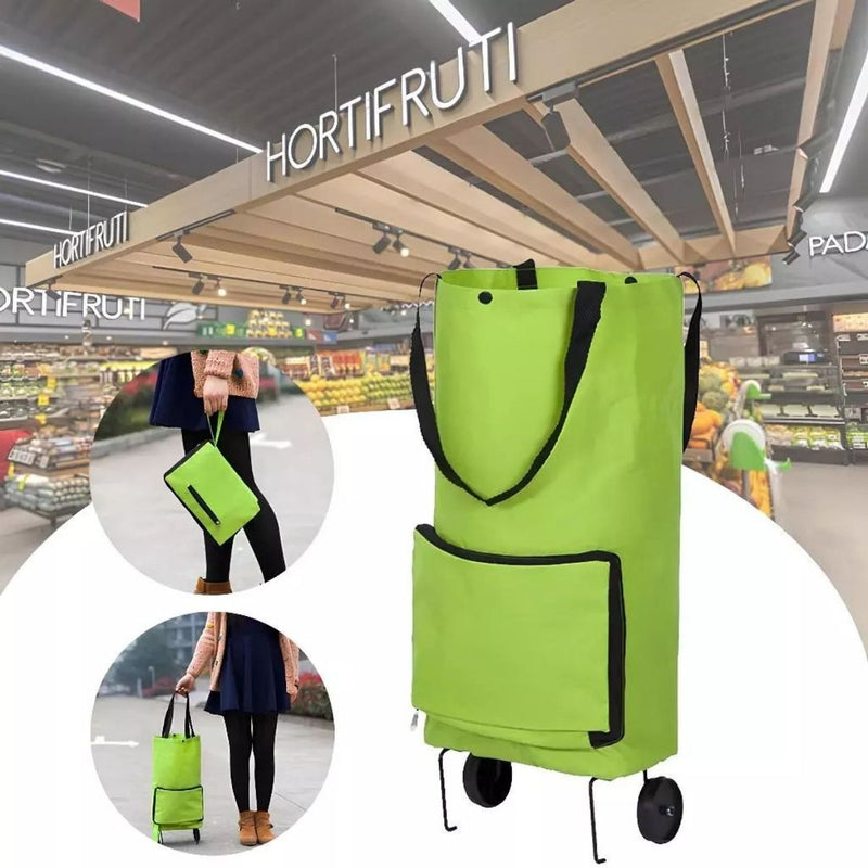 Sacola Carrinho De Compra Dobrável Portátil Com 2 Rodas Suporta Até 10Kg - Ideal Para Feira, Compras, Mercado