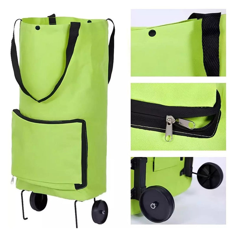 Sacola Carrinho De Compra Dobrável Portátil Com 2 Rodas Suporta Até 10Kg - Ideal Para Feira, Compras, Mercado