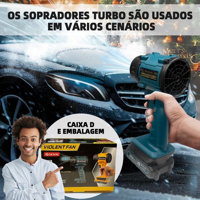 Soprador De Folhas Turbo Portátil Turbina Para Carro Automotivo Muito Forte Com Bateria Aspirador Ar Elétrico 110V 220V Azul Aço - Presente Park