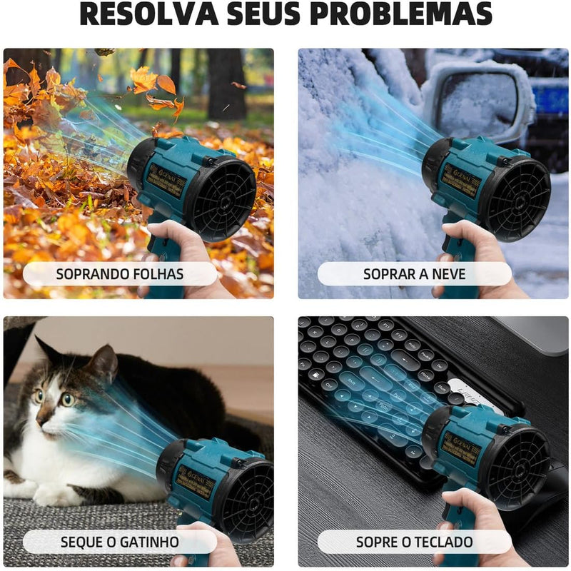 Soprador De Folhas Turbo Portátil Turbina Para Carro Automotivo Muito Forte Com Bateria Aspirador Ar Elétrico 110V 220V Azul Aço - Presente Park