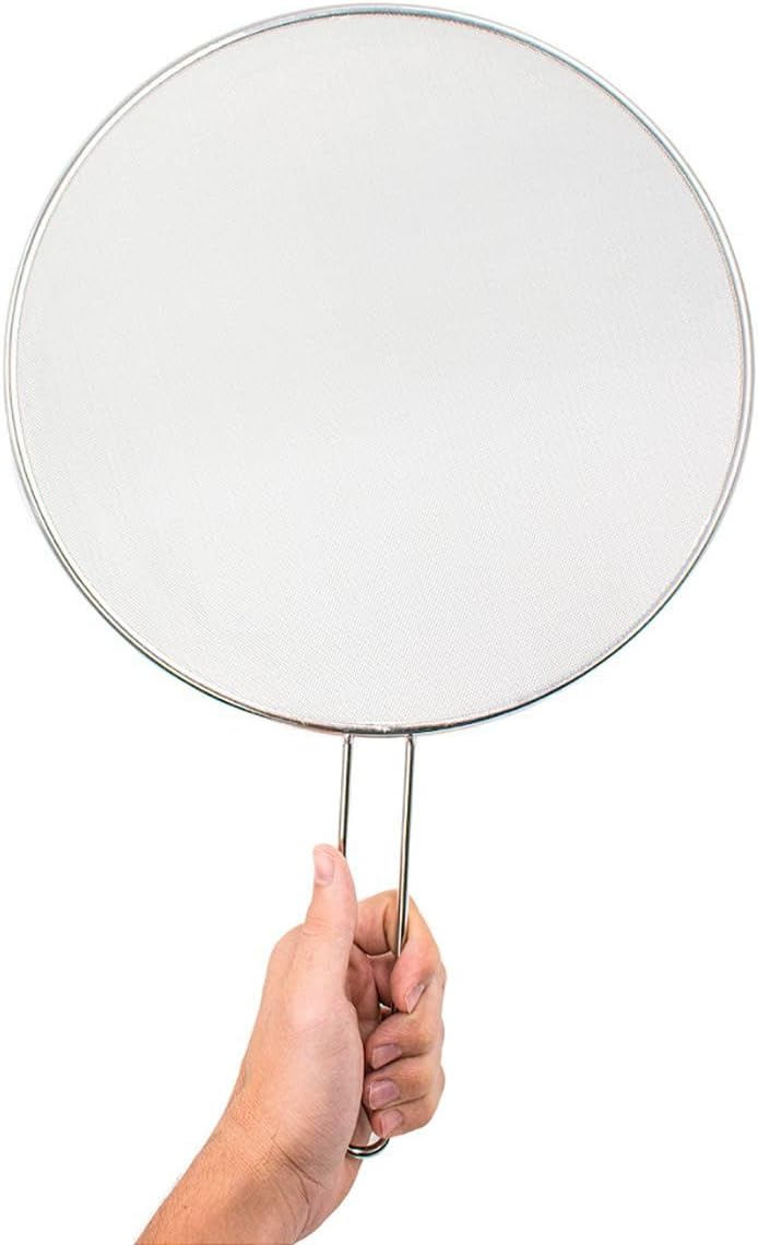 Tela Tampa Protetora Anti Respingo Para Fritura Frigideira Com Cabo 33cm Óleo de Aço Inox - Presente Park