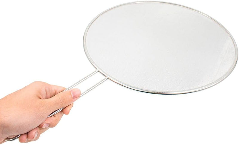 Tela Tampa Protetora Anti Respingo Para Fritura Frigideira Com Cabo 33cm Óleo de Aço Inox - Presente Park