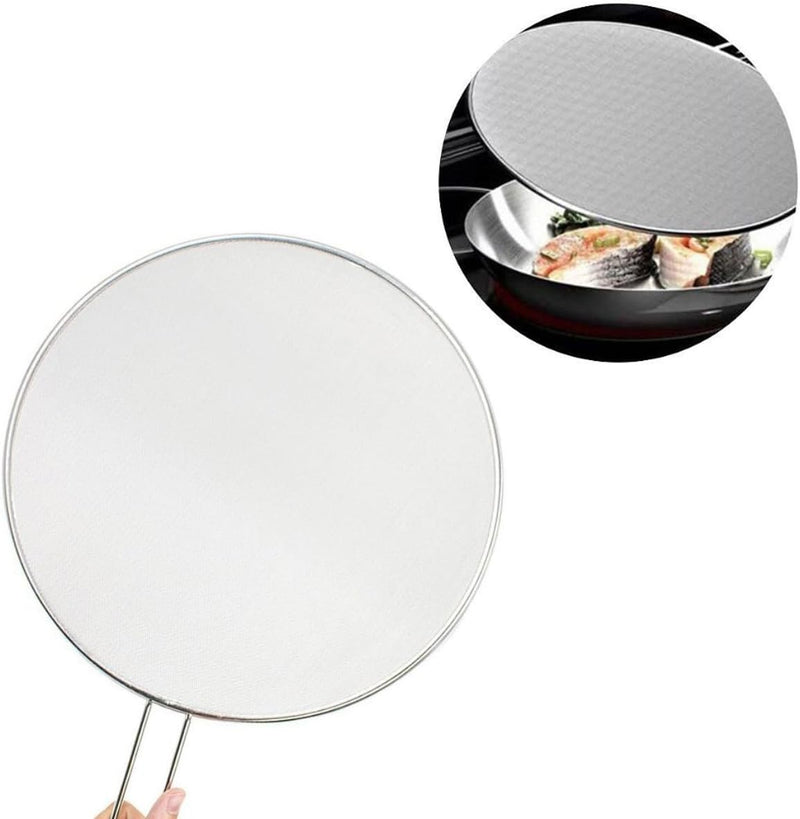 Tela Tampa Protetora Anti Respingo Para Fritura Frigideira Com Cabo 33cm Óleo de Aço Inox - Presente Park