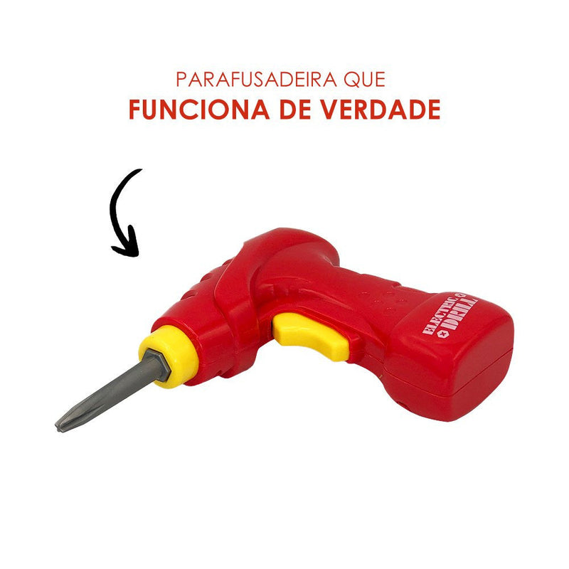 Kit Trator Escavadeira Guincho e Rolo 3 em 1 com Parafusadeira - Presente Park
