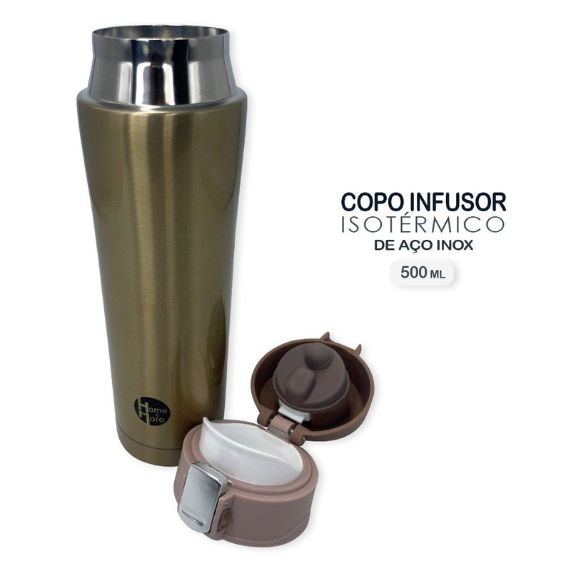 Garrafa Isotérmica com Tampa 500ml - Dourada - Presente Park