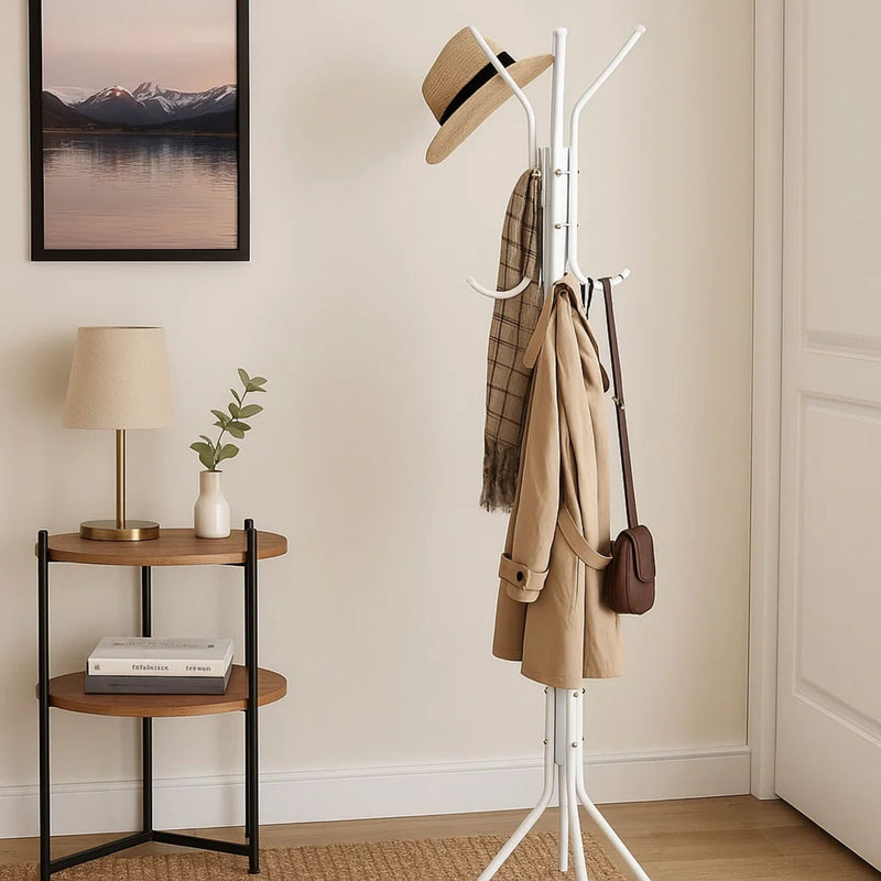 Cabideiro Mancebo de Chão Arara Tripé Alumínio 12 Ganchos Organizador para Roupas Chapéu Bolsa