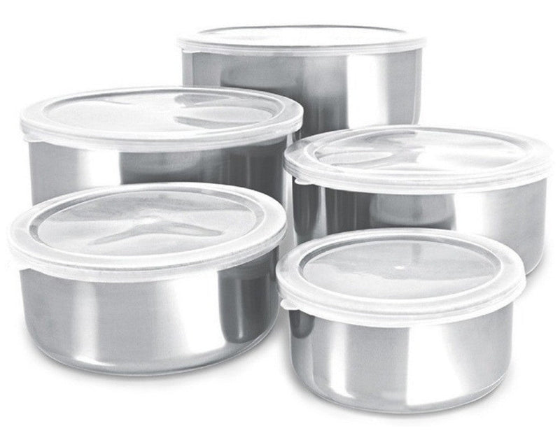 Conjunto De Tigelas Aço Inox 5 Peças Com Tampa Resistente - Presente Park