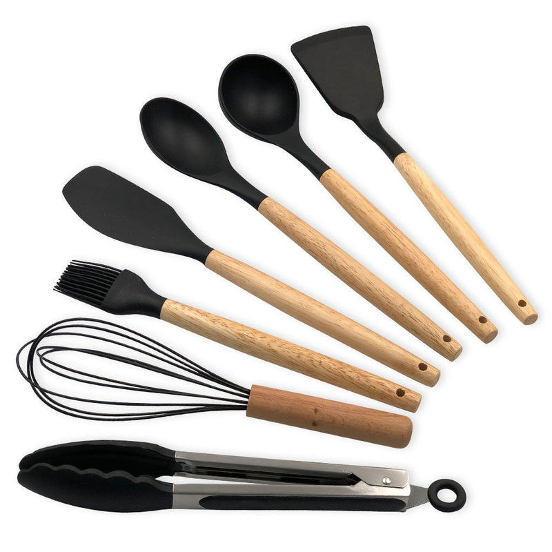 Conjunto de Utensilios Silicone 8 Peças - Preto - Presente Park