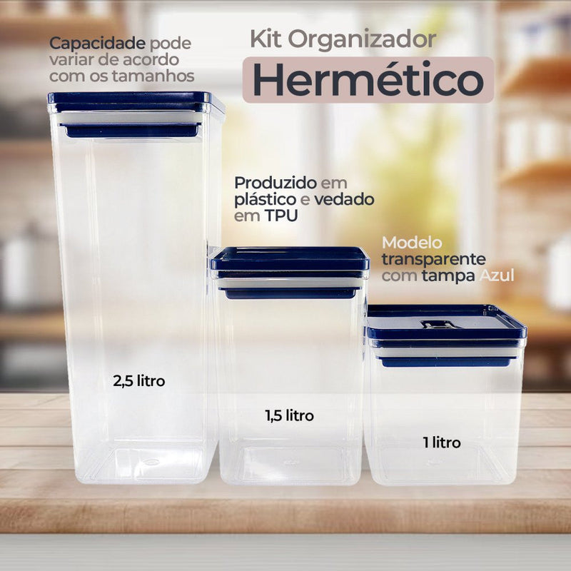 Kit Organizador Hermético Dubai Azul 5 Litros - Presente Park