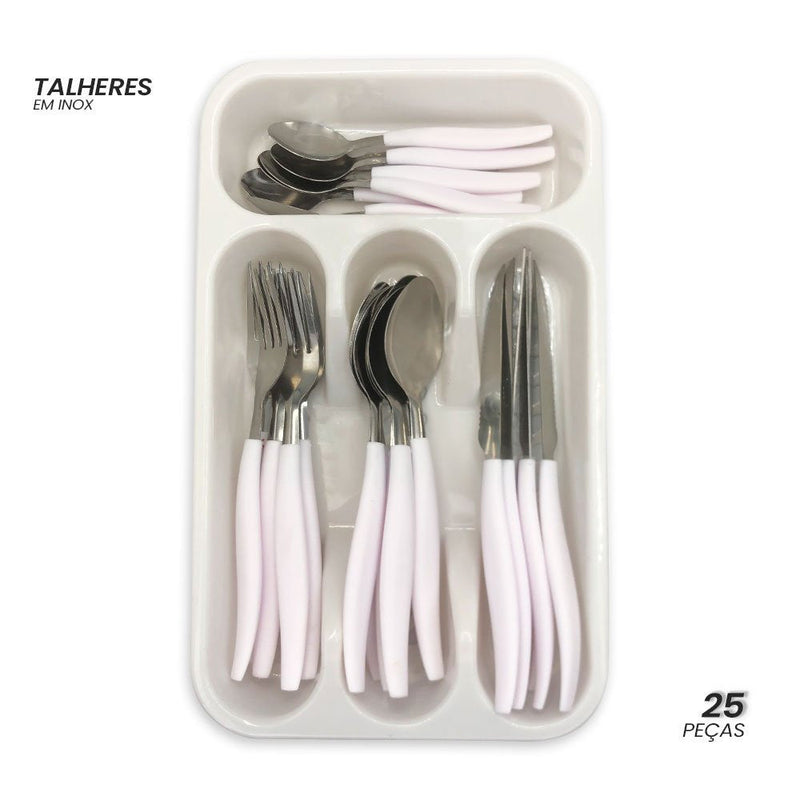 Kit de Talheres em Inox 25 Peças - Branco - Presente Park