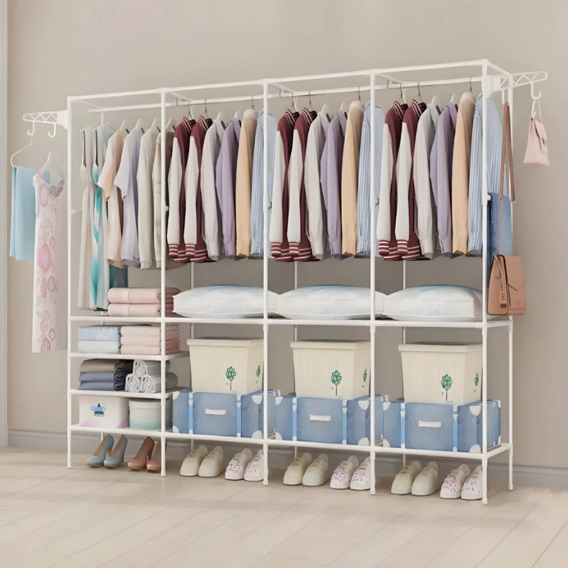 Guarda Roupa Portátil Aberto Arara Desmontável Multifuncional Sapateira de Chão 4 Colunas