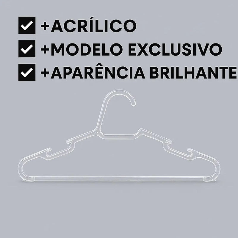 Kit 20 Cabide Infantil de Acrílico Premium Resistente Elegante e Ideal para Roupas de 0 a 10 Anos