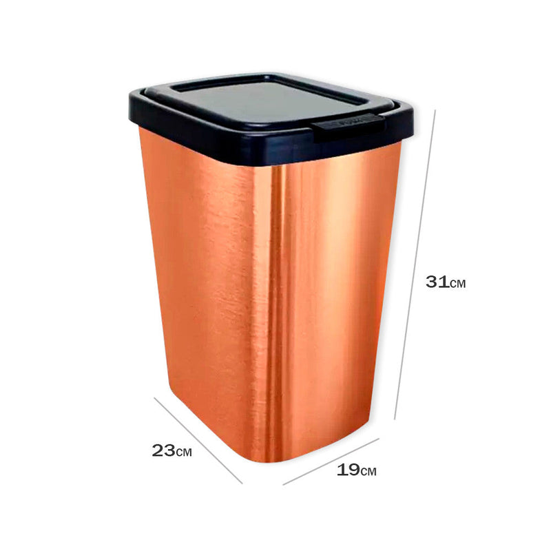 Lixeira Cesto 9 Litros com Tampa Click Label Bronze Metalizado - Presente Park