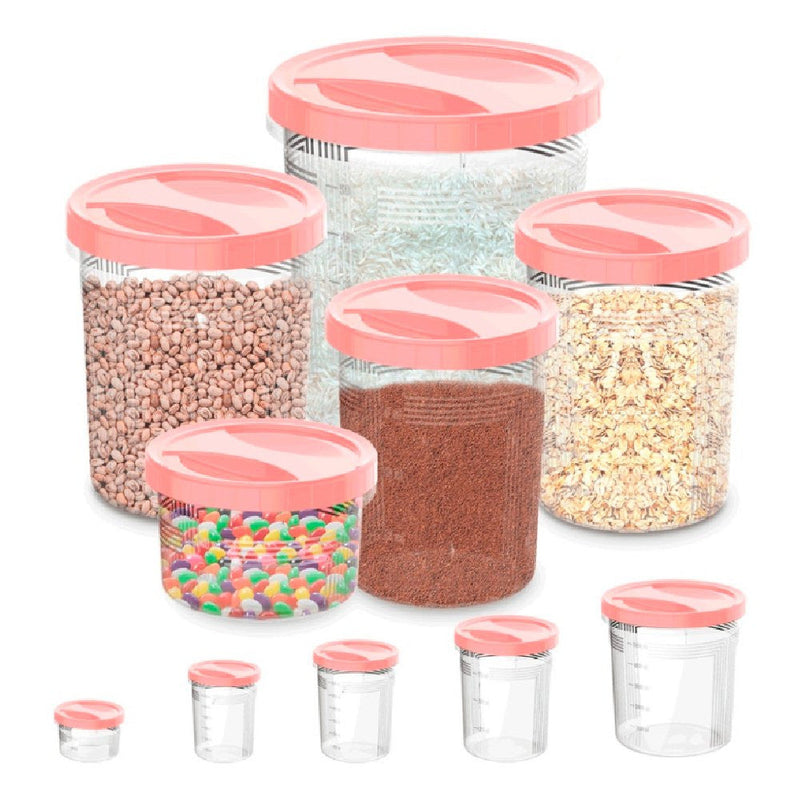 Porta Mantimento Conjunto De Potes Tampa Com Rosca 5 Peças - Rosa - Presente Park