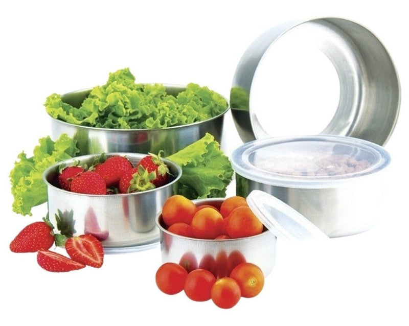 Conjunto De Tigelas Aço Inox 5 Peças Com Tampa Resistente - Presente Park
