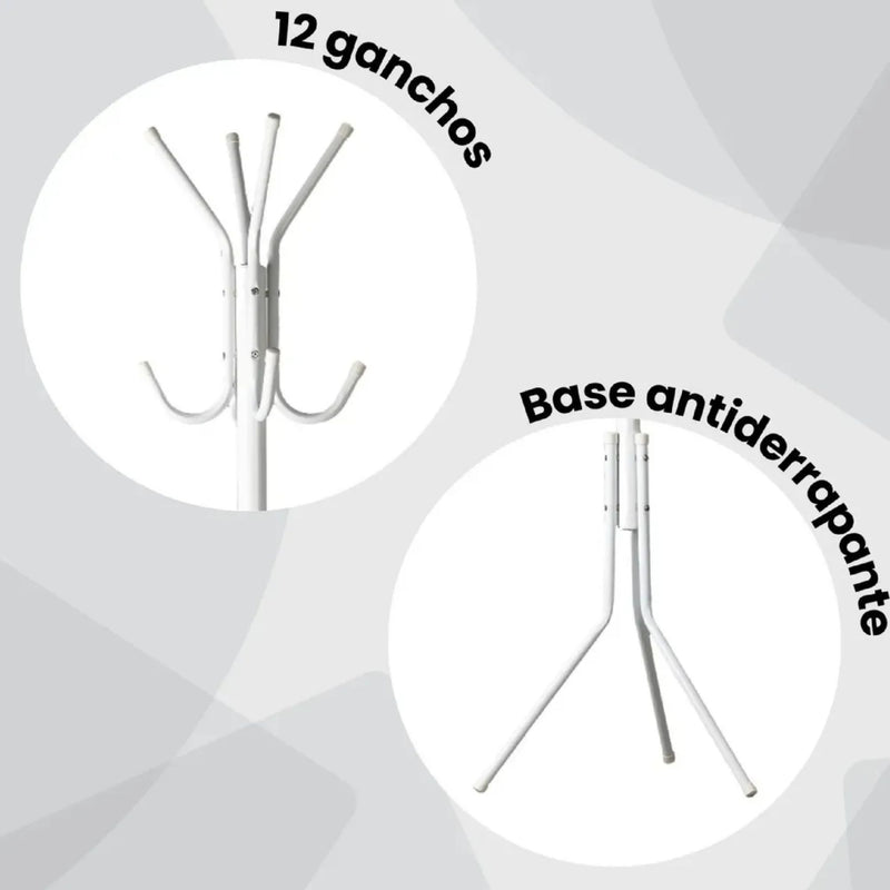 Cabideiro Mancebo de Chão Arara Tripé Alumínio 12 Ganchos Organizador para Roupas Chapéu Bolsa