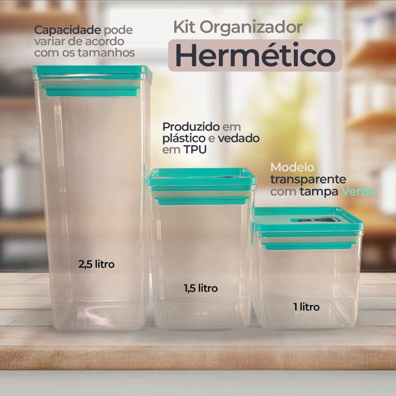 Kit Organizador Hermético Dubai Verde Tiffany 5 Litros - Presente Park