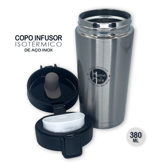 Copo Térmico Infusor 380ml Aço Inox Garrafa A Vácuo  - CINZA