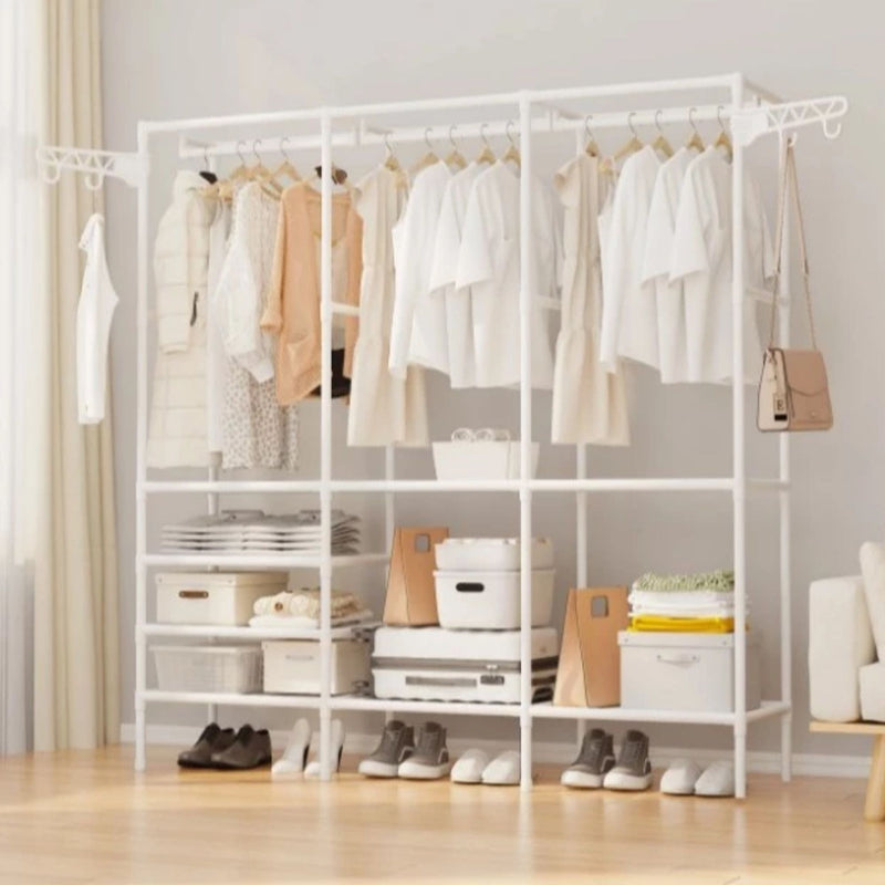 Guarda Roupa Portátil Aberto Arara Desmontável Multifuncional Sapateira de Chão 3 Colunas