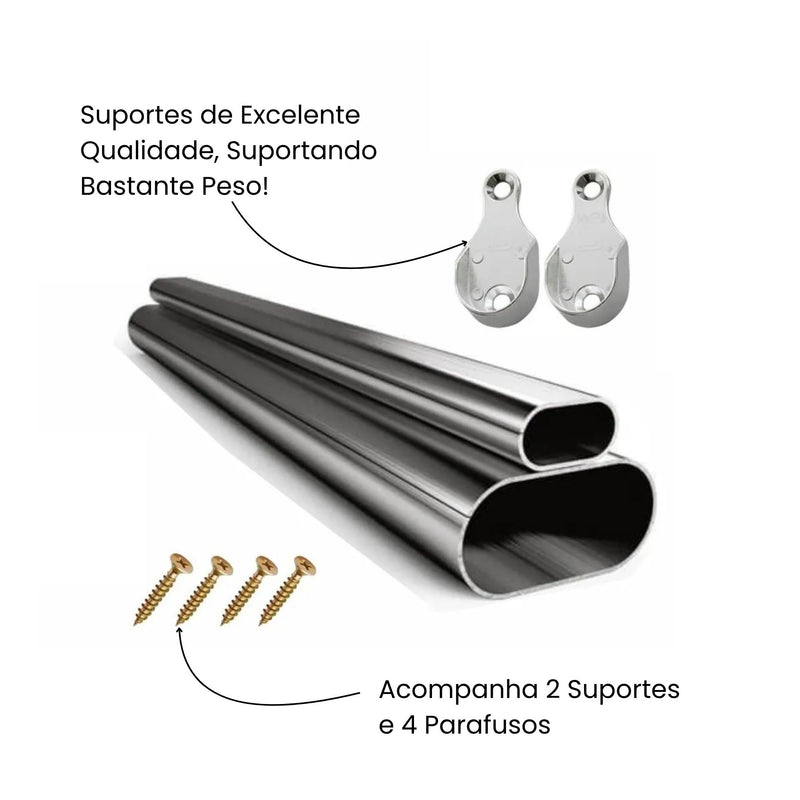 Tubo Cabideiro Oval Aço Cromado para Arara Guarda Roupa Closet