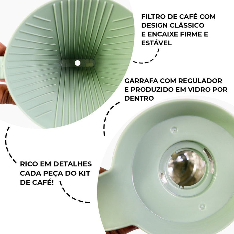 Kit Garrafa Termica Café Prático com Açucareiro com Colher e Suporte para Filtro - Verde - Presente Park