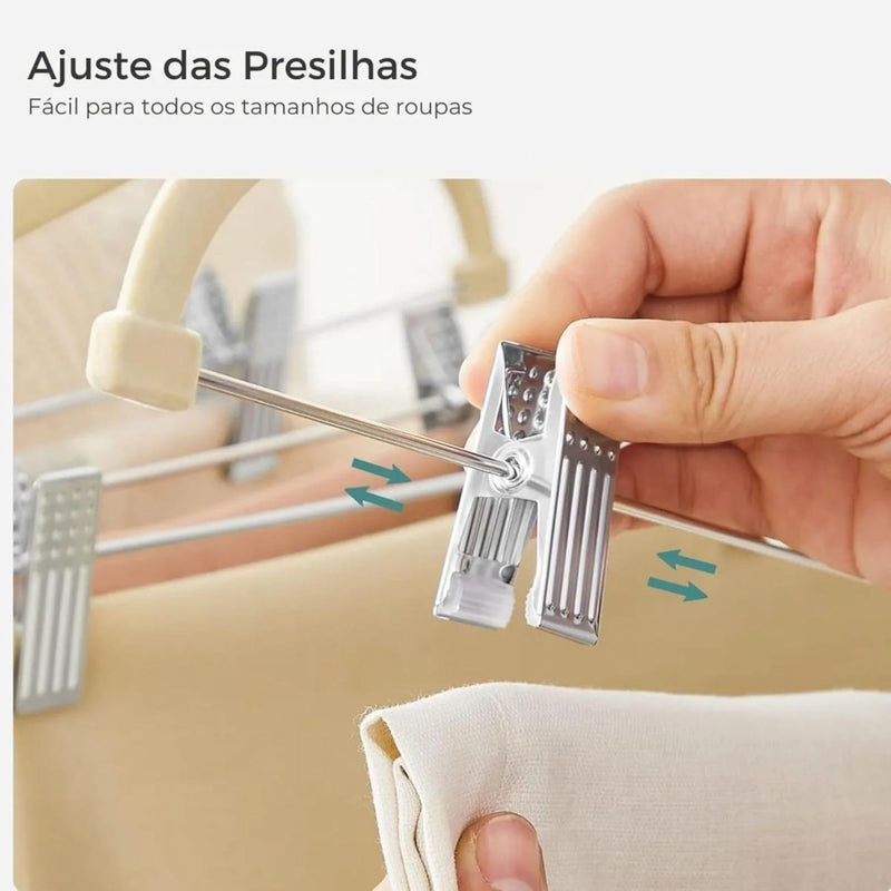 Kit 50 Cabide de Veludo Slim com Presilha de Metal Preto Cinza Bege Antiaderente Reforçado Elegante