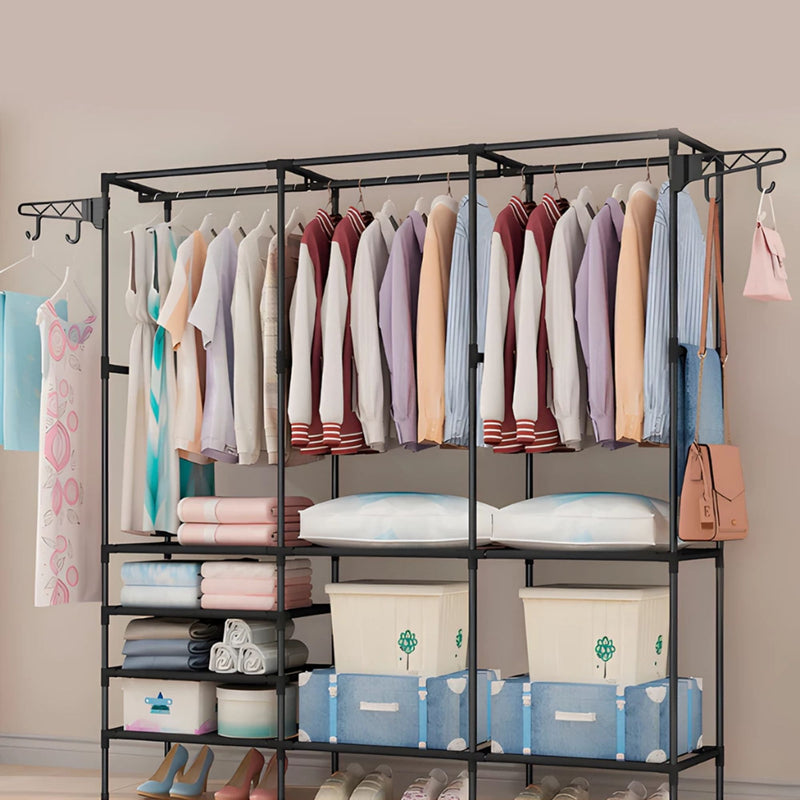 Guarda Roupa Portátil Aberto Arara Desmontável Multifuncional Sapateira de Chão 4 Colunas