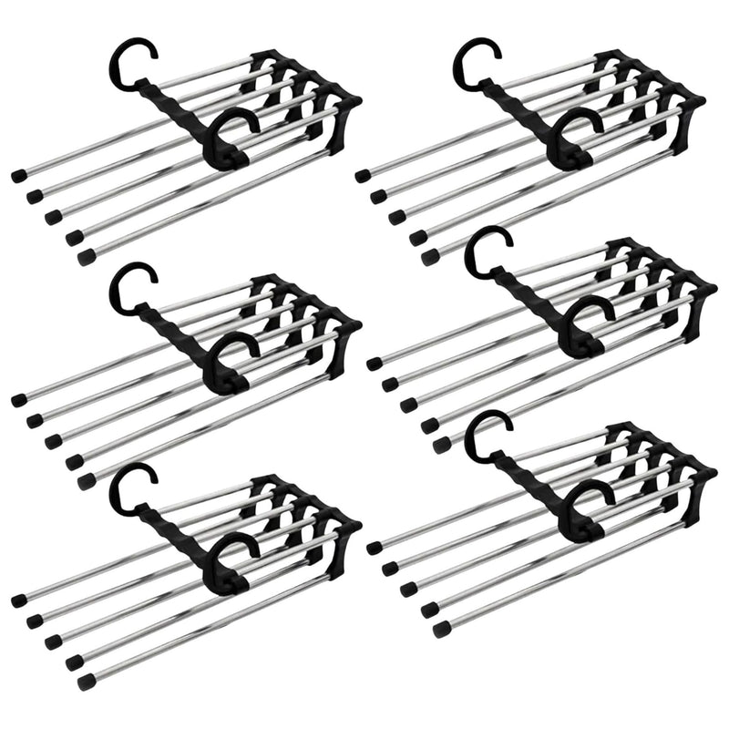 Kit 6 Cabide Multifuncional 5 Divisórias Retrátil Inox para Calças Bermudas Saias Gravatas