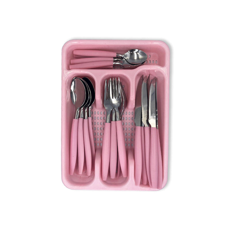 Jogo De Talheres Faqueiro Aço Inox Com Gaveteiro - Rosa - Presente Park