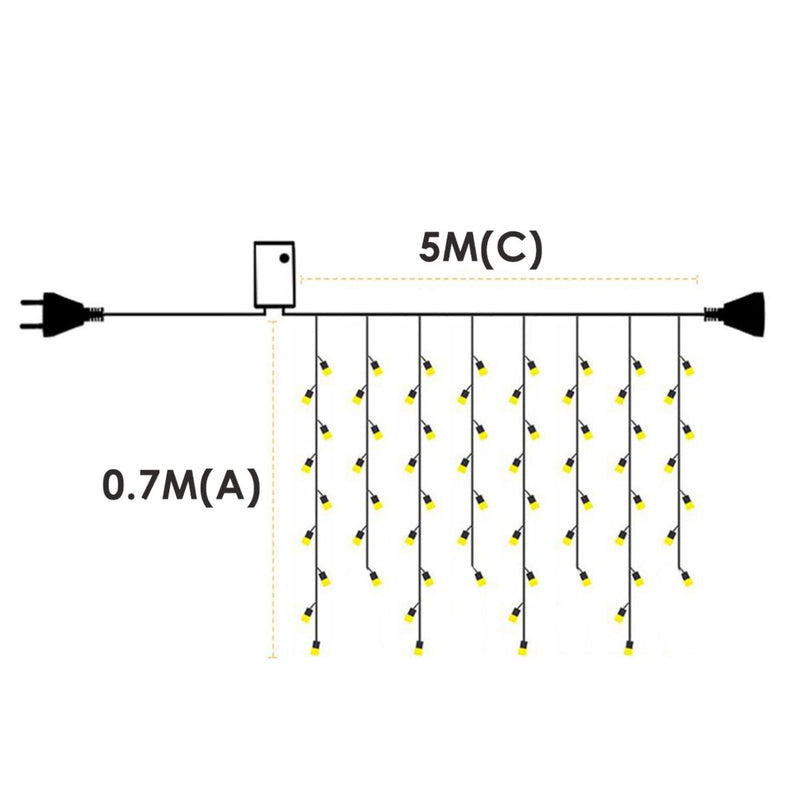 Cordão Pisca Pisca Led Cascata 200L 5M x 70CM 8 Modos 110V Tomada Natal Ano Novo Casamentos