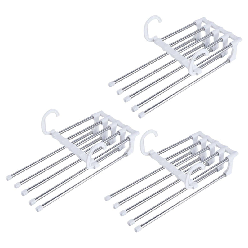 Kit 3 Cabide Multifuncional 5 Divisórias Retrátil Inox para Calças Bermudas Saias Gravatas