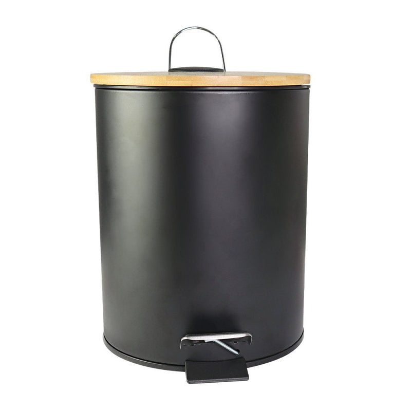 Lixeira de Inox Preta com Tampa de Bambu 5 Litros - Presente Park