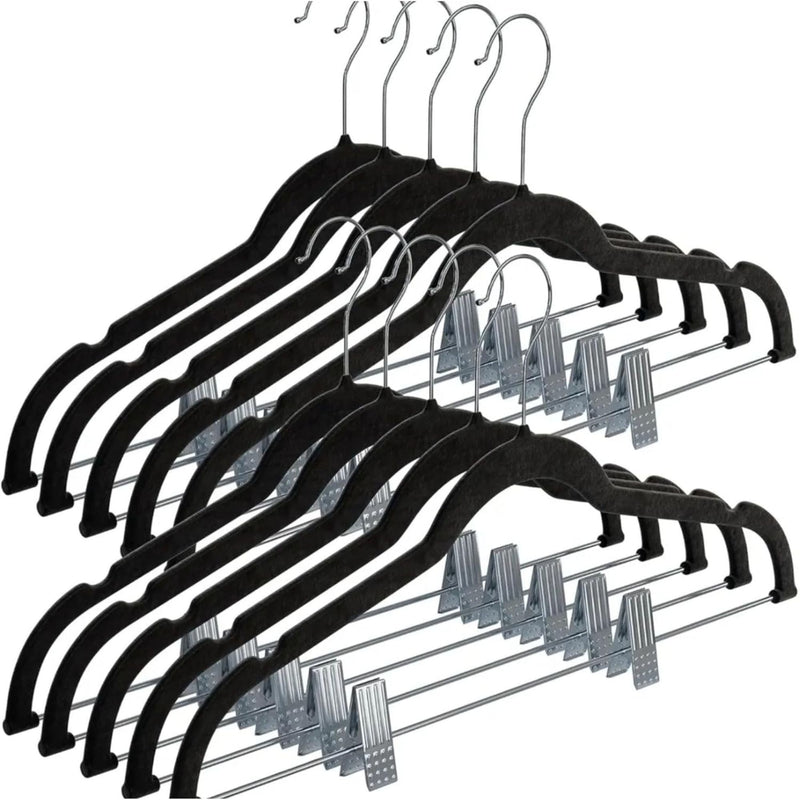 Kit 20 Cabide de Veludo Slim com Presilha de Metal Preto Cinza Bege Antiaderente Reforçado Elegante