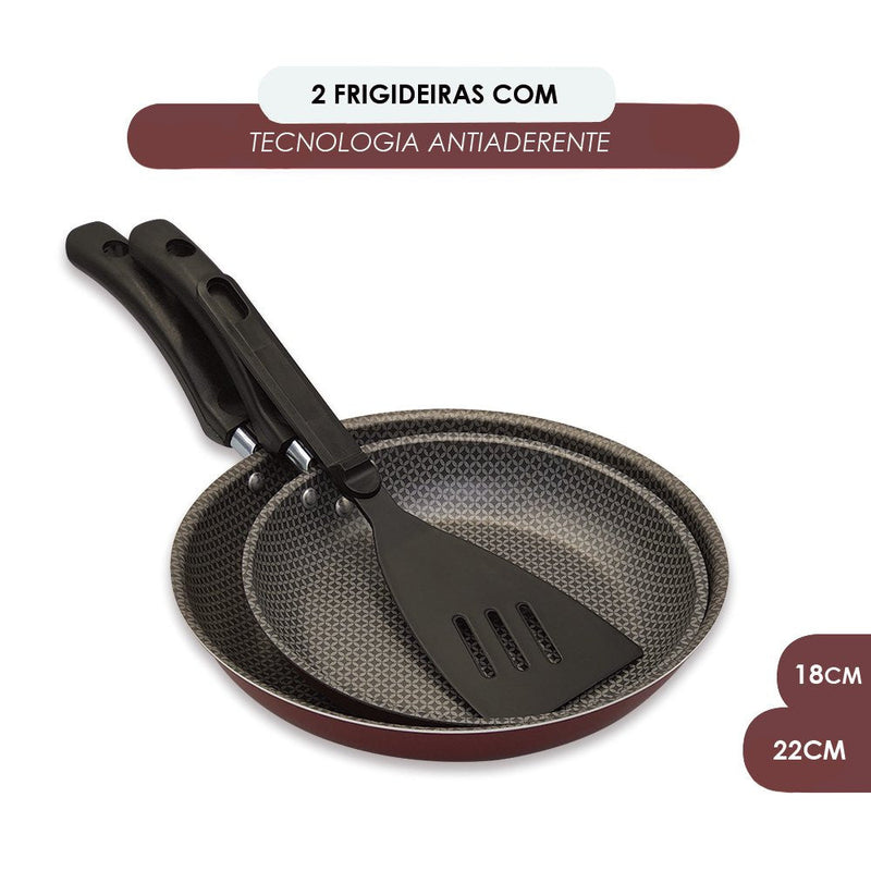 Kit Frigideira Enjoy Francesa 18/22cm Com Espatula Vermelho - Presente Park