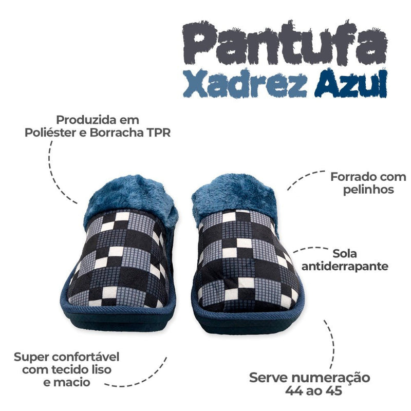 Pantufa Masculina Xadrez Azul - Presente Park
