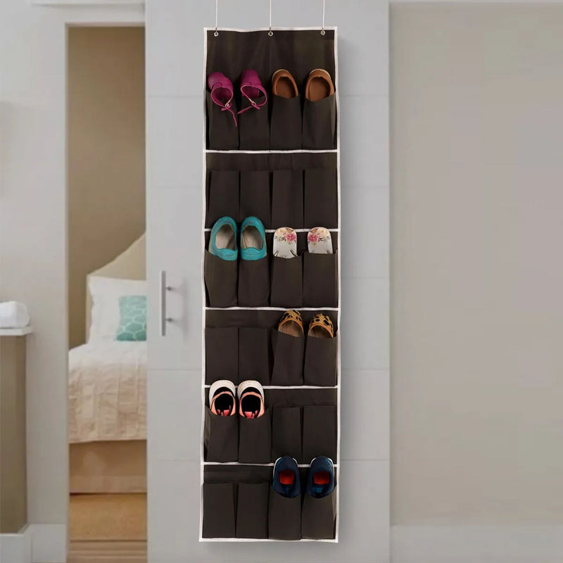 Sapateira Suspensa para Porta Organizador de Sapatos Vertical com 24 Bolsos 12 Pares Multiuso