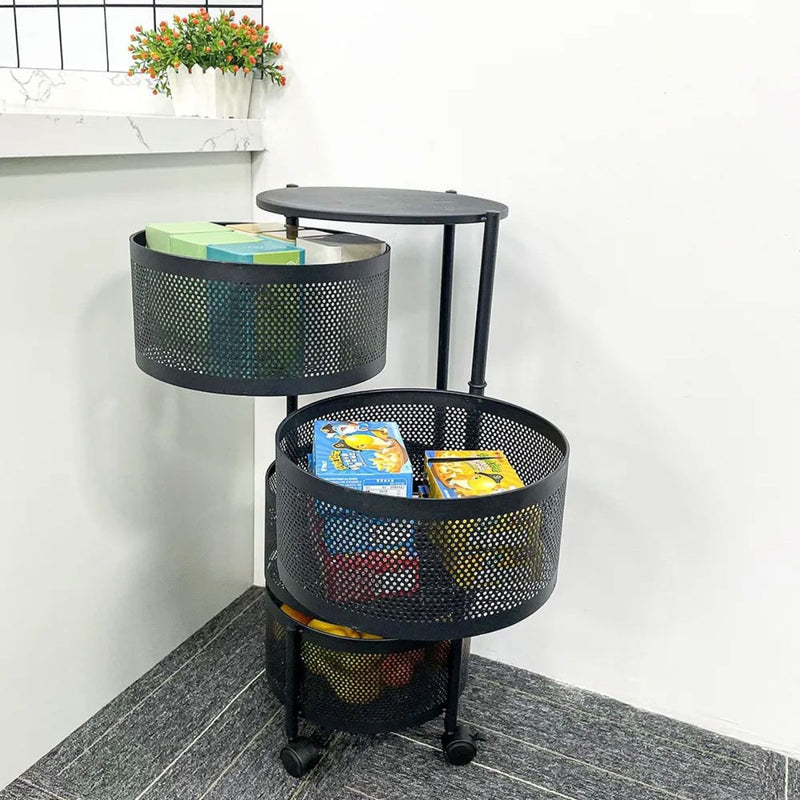 Fruteira De Chão Cestos Organizador Articulado Para Cozinha Vertical Com Rodas 4 Andares Giratório Cestos Rodinhas Redonda - Presente Park