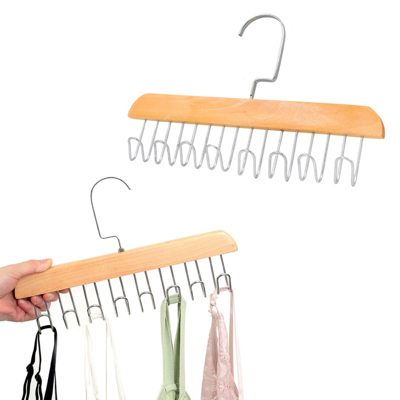 Kit 4 Cabide de Madeira Multiuso Para Cintos Gravatas Cachecóis Sutiãs Colares Organizador 8 Ganchos