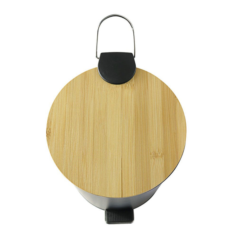 Lixeira de Inox Preta com Tampa de Bambu 5 Litros - Presente Park