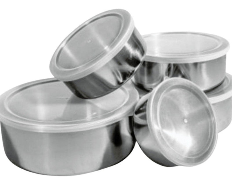 Conjunto De Tigelas Aço Inox 5 Peças Com Tampa Resistente - Presente Park