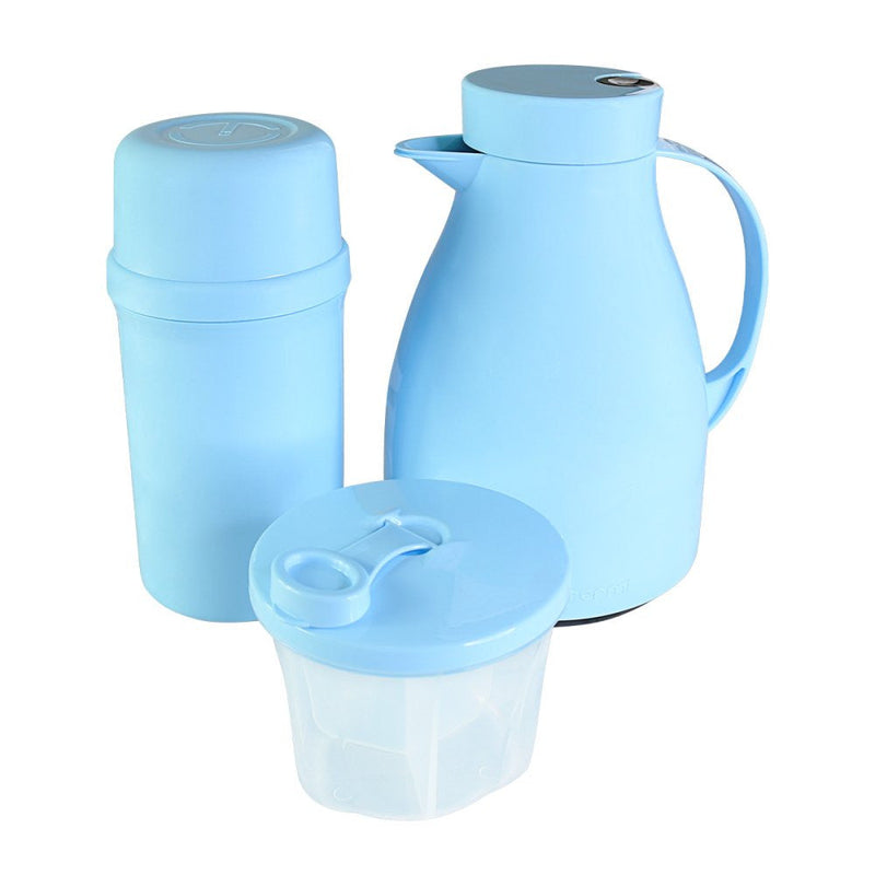 Kit Garrafa Paris 500ml Garrafa Fano 250ml e Pote Dosador 300ml Unibaby Azul - Presente Park