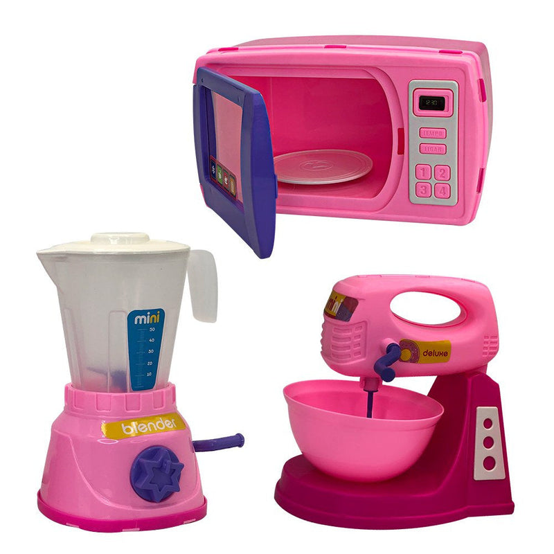Kit Infantil Mini Confeitaria com Liquidificador, Batedeira e Micro-ondas - Presente Park