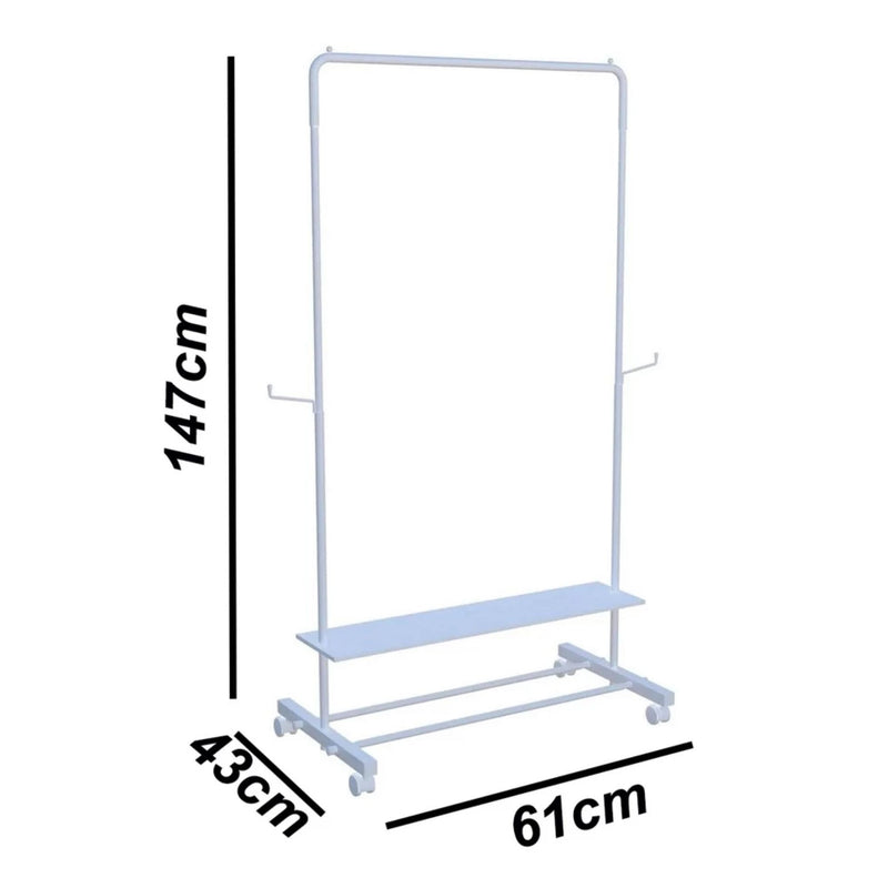 Cabideiro Arara de Roupa Aço Sapateira com Rodinhas para Quarto Closet Vitrine Loja