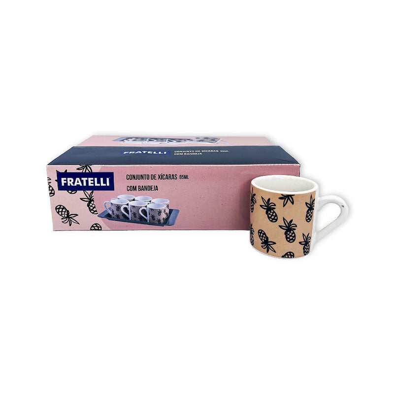 Jogo Xícaras De Café Coffee 85 Ml 6 Peças C/ Bandeja - Presente Park