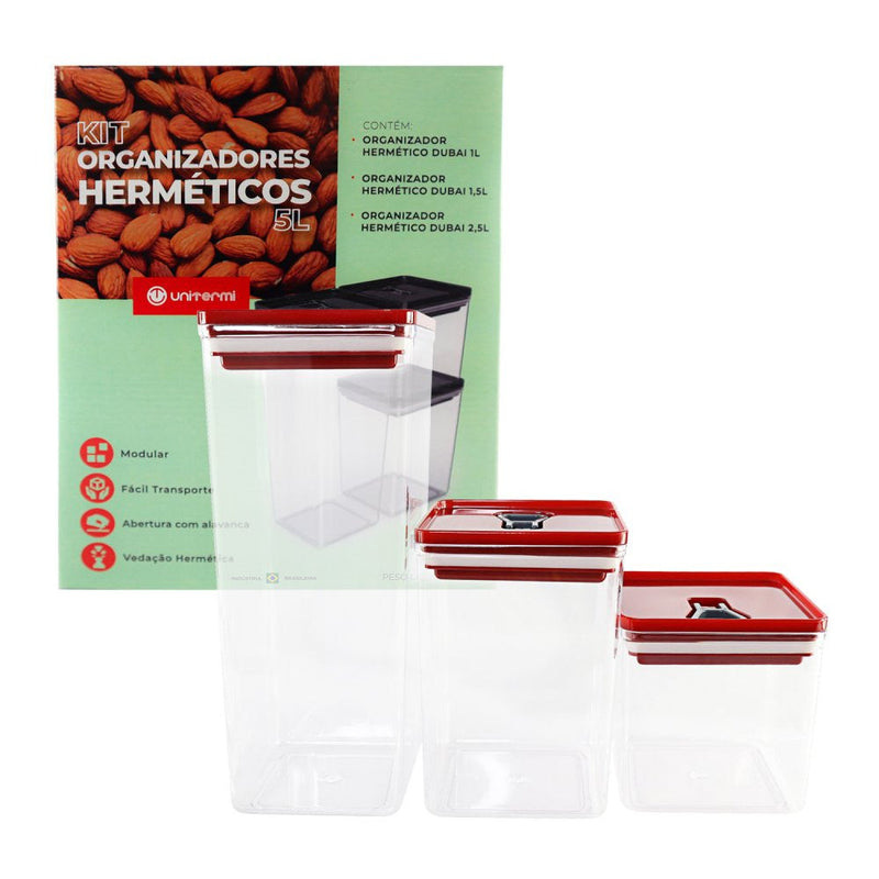 Kit Organizador Hermético Dubai Vermelho 5 Litros - Presente Park