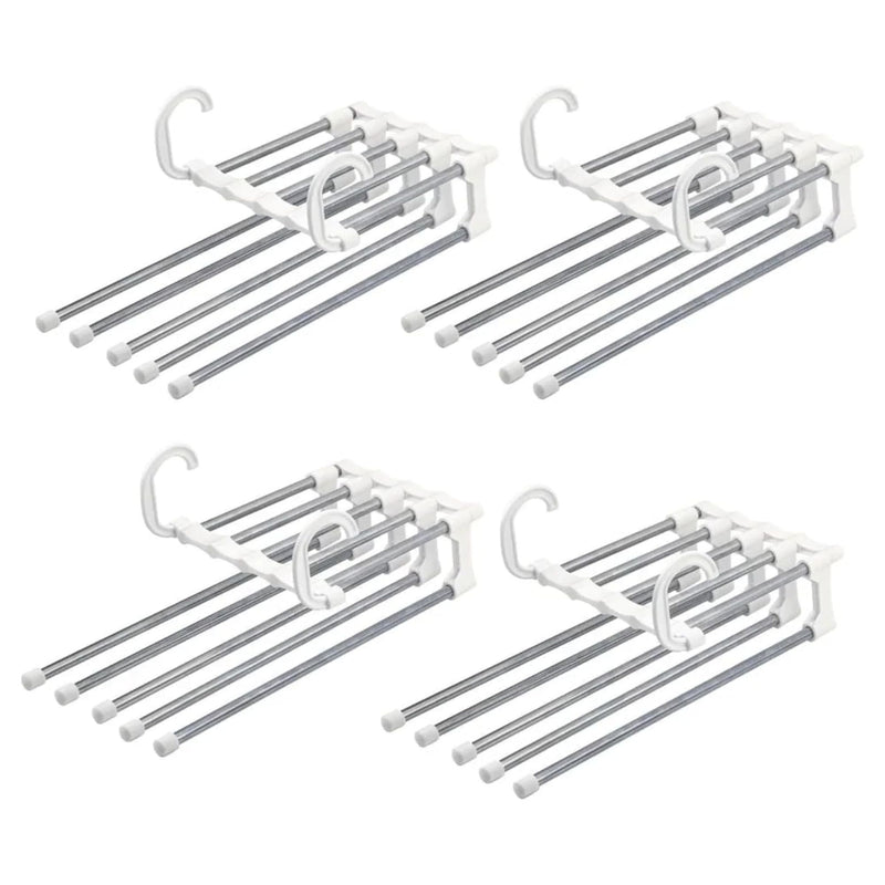 Kit 4 Cabide Multifuncional 5 Divisórias Retrátil Inox para Calças Bermudas Saias Gravatas